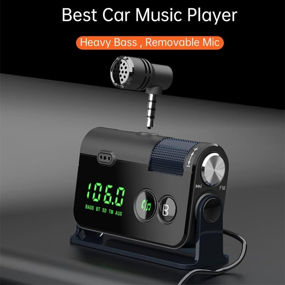 Bluetooth Transmitter Car, 2 Microphones & QC3.0 +Type-C PD 18W HiFi Bass, Car