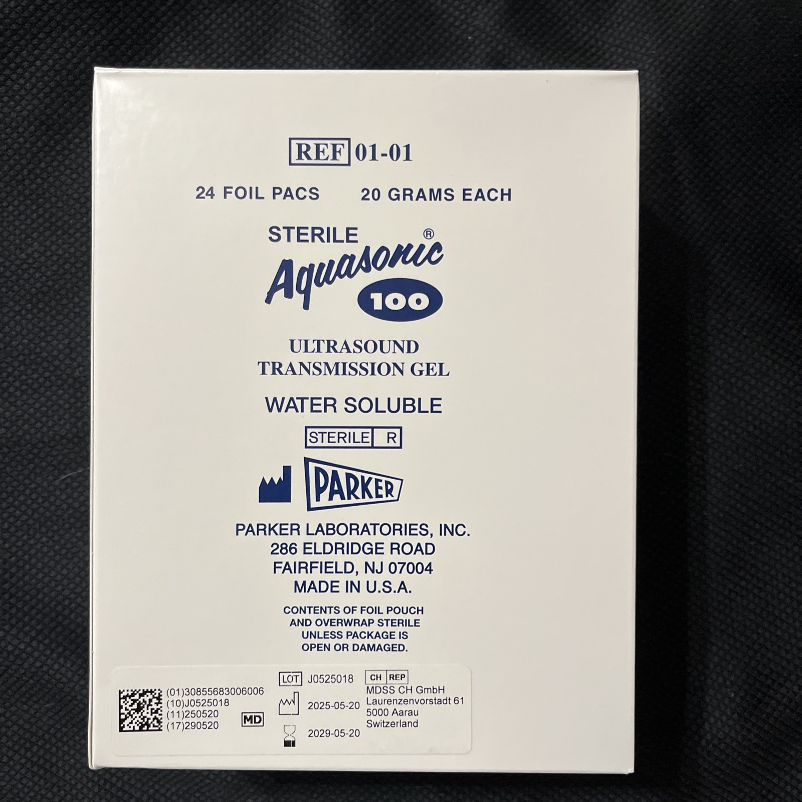 Parker 01-01 Aquasonic 100 Ultrasound Transmission Gel 20gr, 24 Foil Packs 05/29