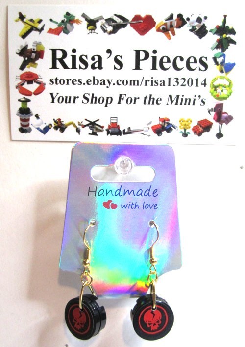 LEGO Loop 2x2 Round Tile Earrings - Red Skull - (2 Pieces)