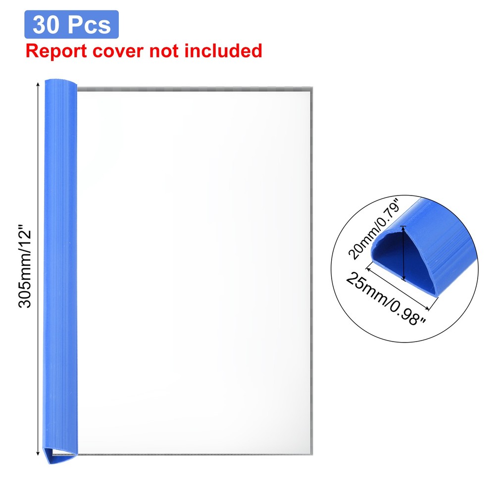 30Pcs 20x25mm Binding Bars, 220 Sheets Capacity, Blue