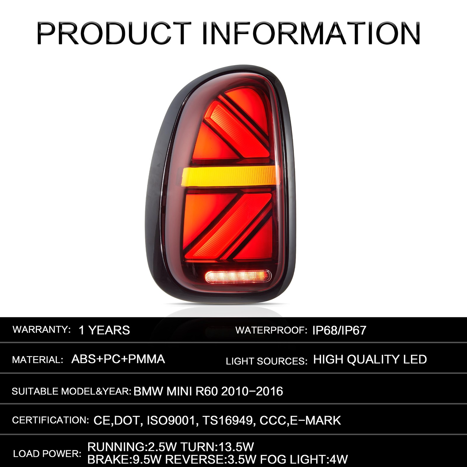 LED Tail lights Assembly Fit for BMW Mini Cooper 2010-2016 Rear Lights