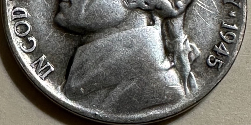 1945 P Mint Mark War Nickel 35% Silver With Many Mint Errors