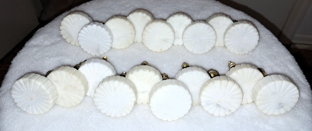 19 -Vintage Stone Drawer Pulls White Knobs 1 1/2" dia Round  ACTUAL STONE set