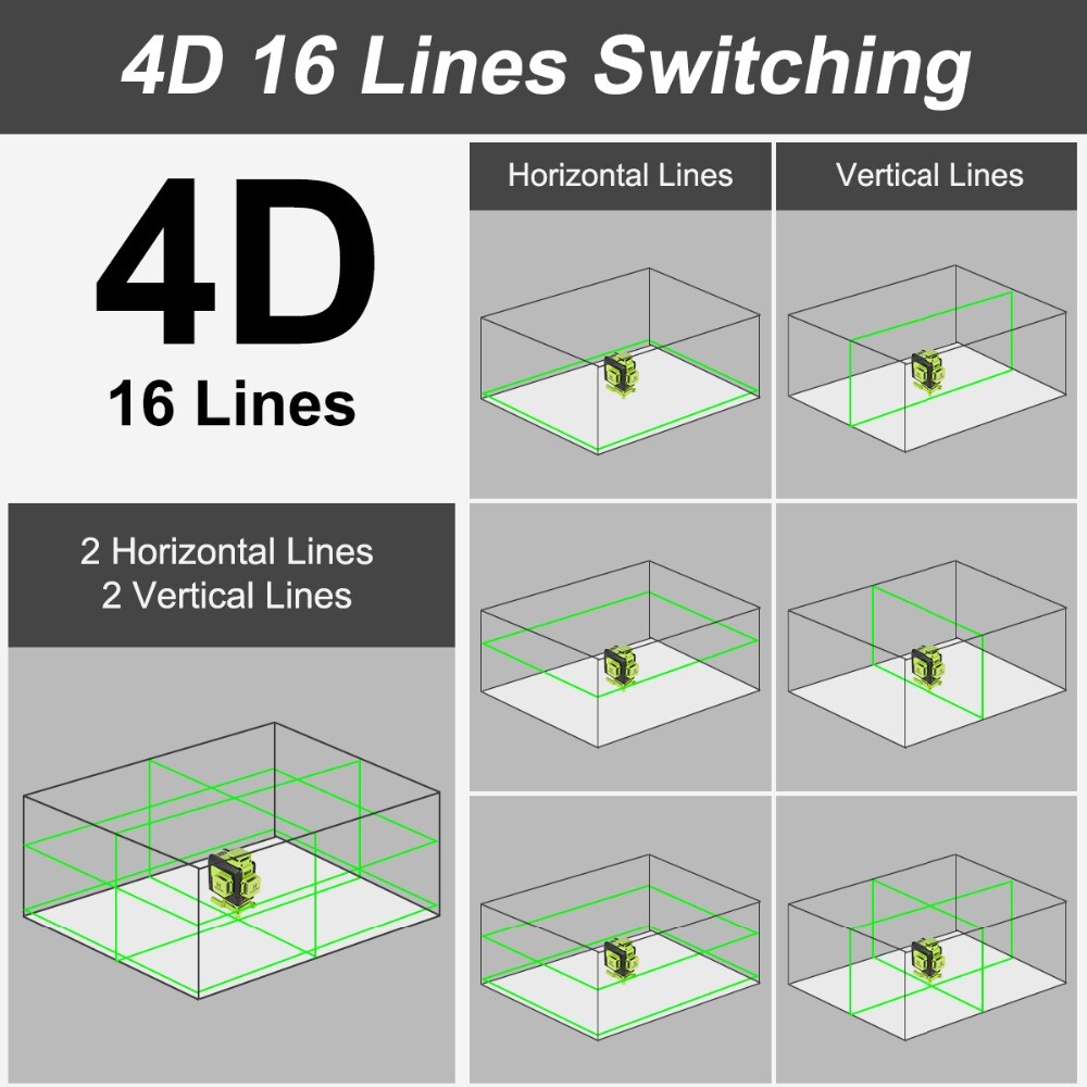 4D Cross Lines Green Laser Level Measure With Remote Control OSRAM Light Source