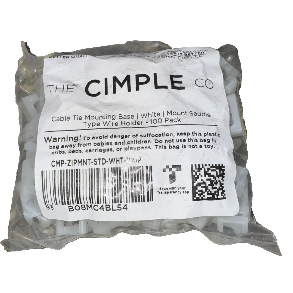 The Cimple Co Cable Tie Mounting Base White Mount Saddle Type 100 Pack