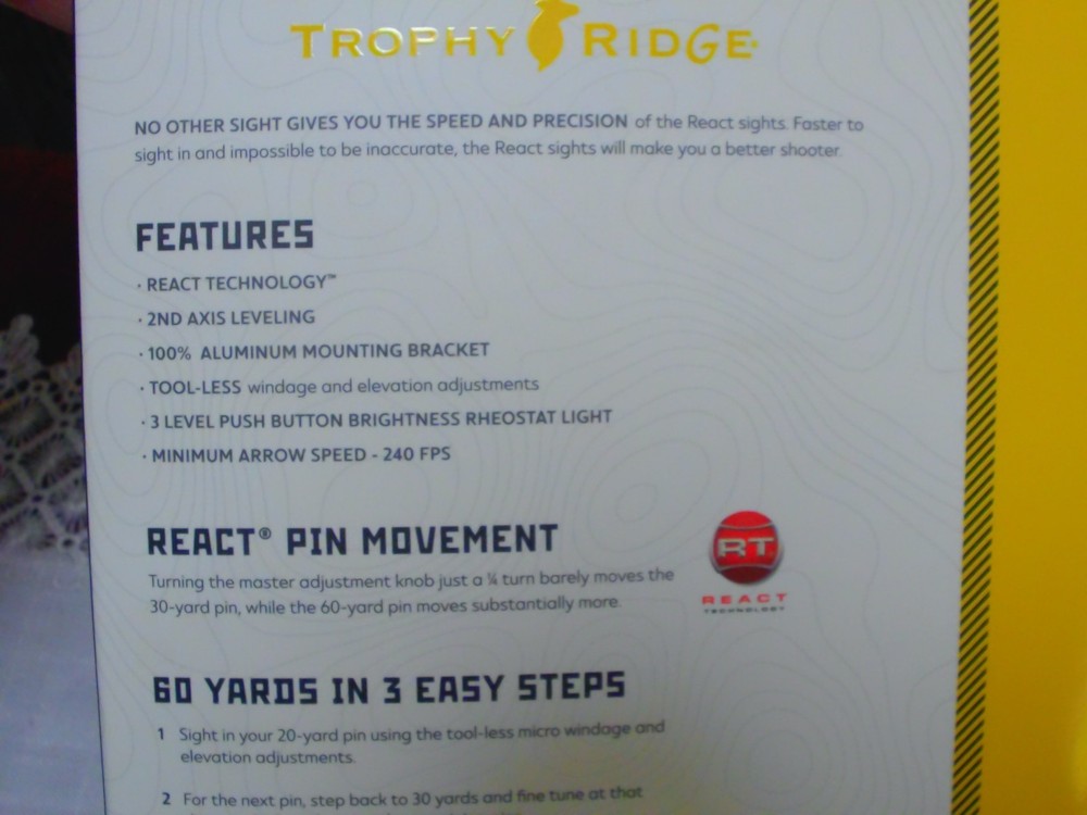 NEW Trophy Ridge React Retaliate 5 Pin Micro Adjustable Bow Sight RH AS855D NWT