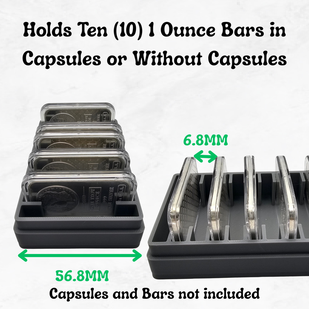 1oz Silver Bar Storage Box - Holds 10x 1oz Capsules - Grey Geometric Pattern