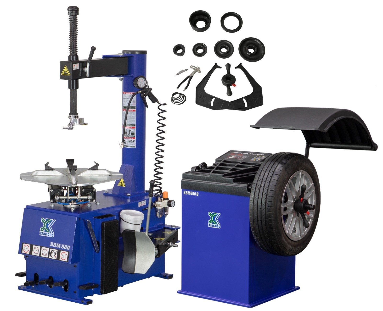 XK 580 690S Tire Changer Wheel Balancer Machine Combo with Hood Cover 2.0 HP