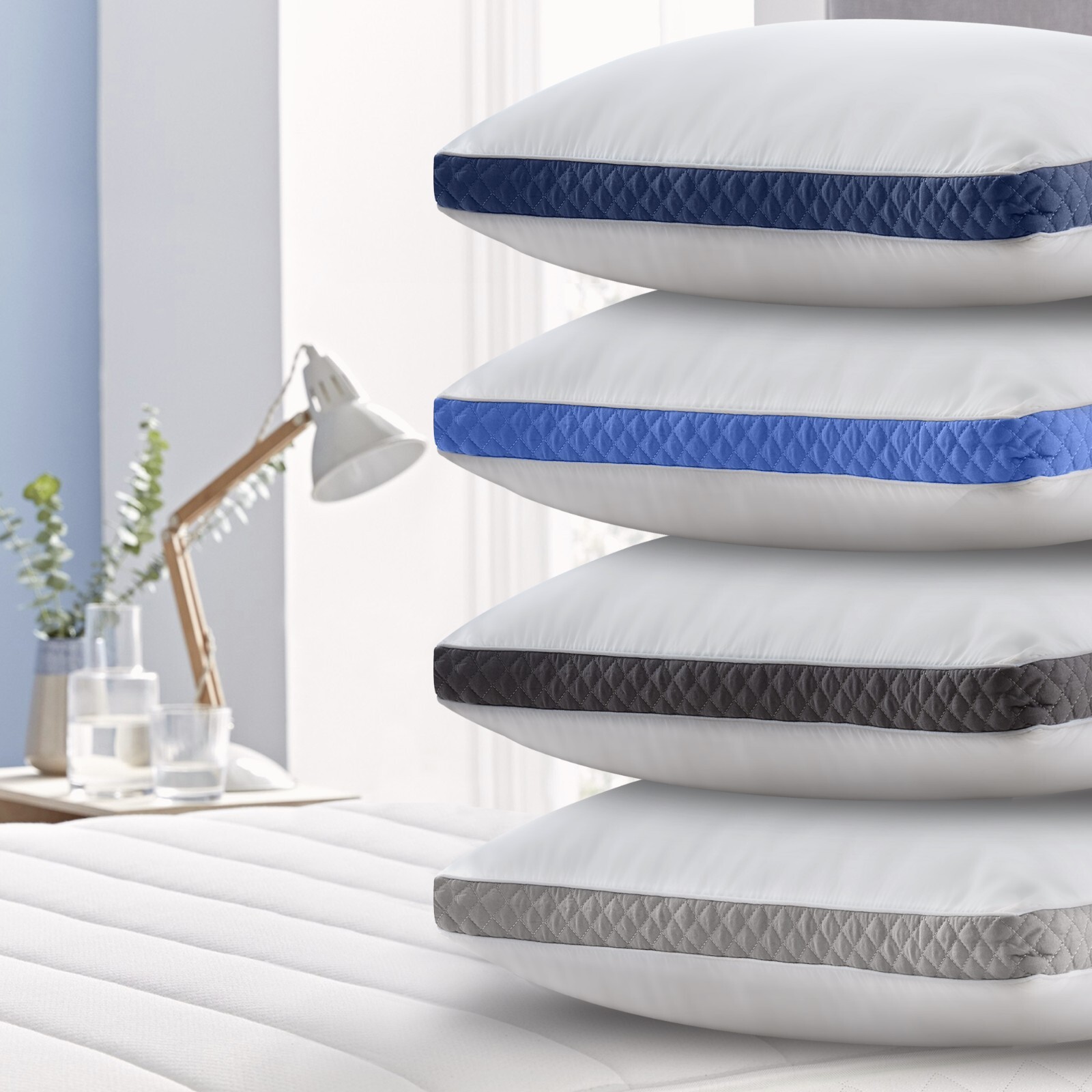 Pack of 2 Bed Pillows Quilted Hotel Quality Down Alternative Gusseted Pillow