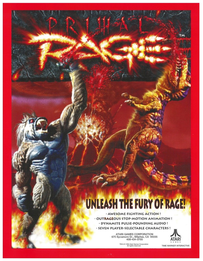 Primal Rage Atari Video Arcade Flyer / Brochure / Ad - Excellent