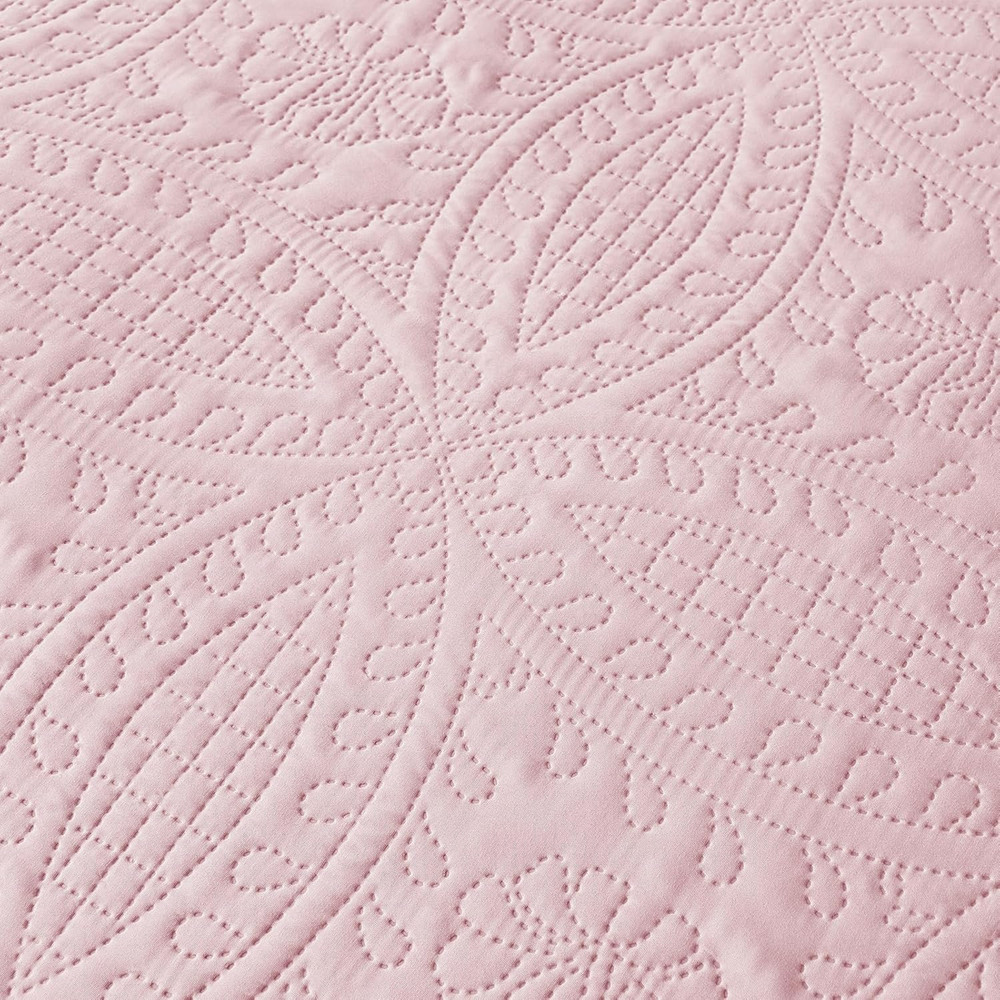 Full/Queen Quilt Set,Pink Lightweight Bedspread with Coin Pattern, Soft Microfib
