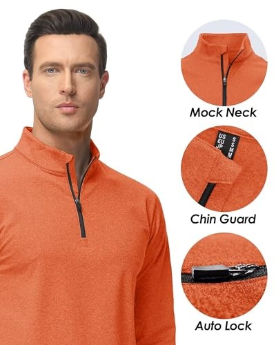 Men's Quarter Zip Pullover Premium Fleece Lined Heather Large Light Orange
