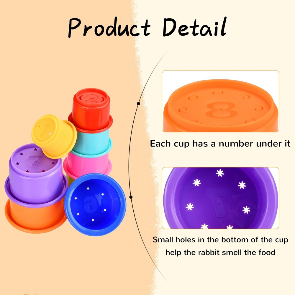 Colorful Multi-Sized Stackable Cup Toys for Bunny Rabbit Rainbow Nesting Toys...