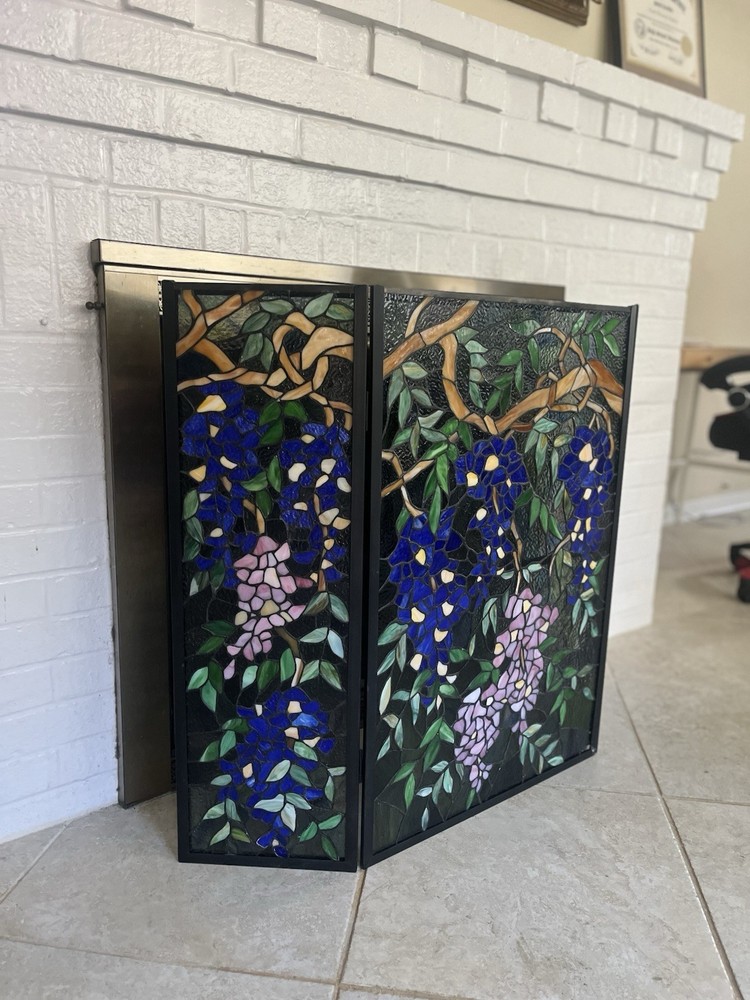 Stained Glass Hand Painted 3 Panel Fireplace Screen