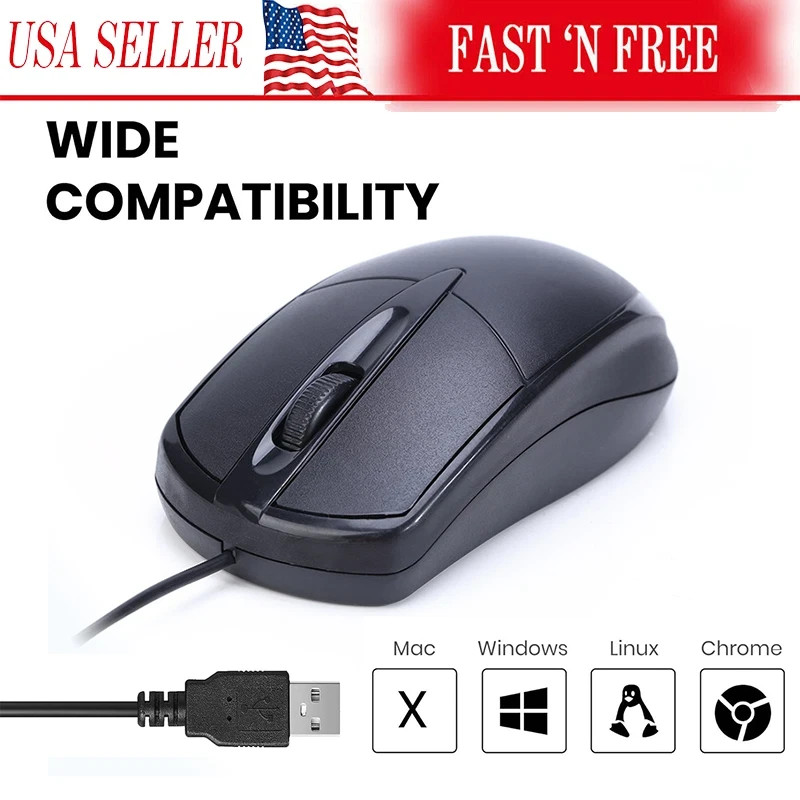 USB 2.0 Optical Wired Scroll Wheel Mouse PC Laptop Notebook Desktop Black Mice