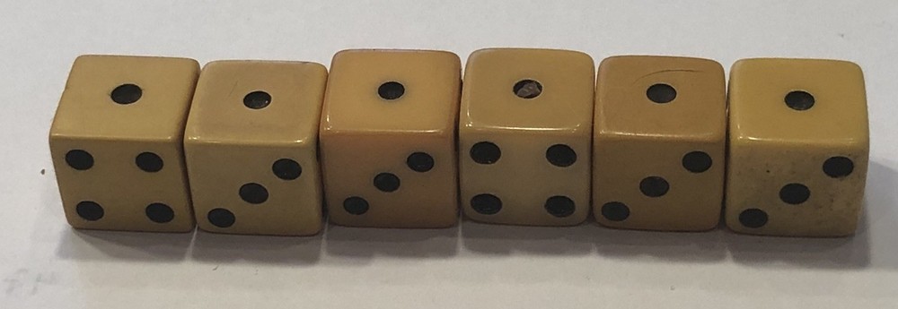 Three Pair Butterscotch Bakelite 1/2” Vintage Dice (Tested)