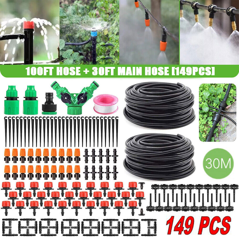 149' Drip Irrigation System Kit Automatic Garden Misting Plant Watering Drip Kit