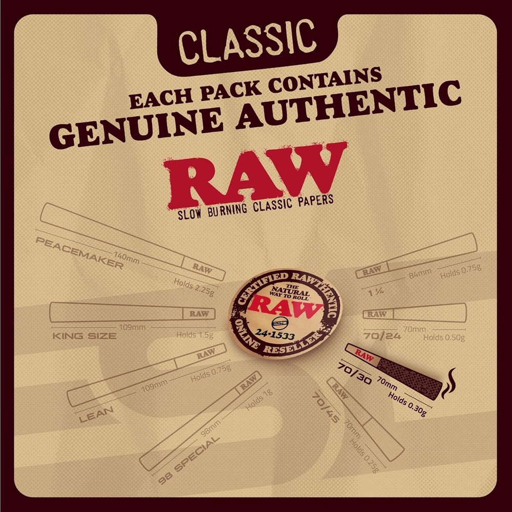 RAW Classic Dogwalker Mini 70/30 Cones 100 count Small Pre-Rolled Classic Papers