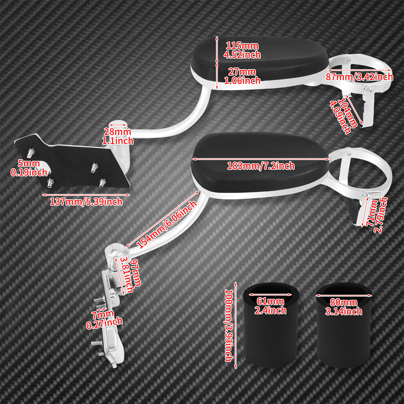 Rear Adjustable Passenger Armrests with Cut Holder Fit Fot Honda Gold Wing 1800