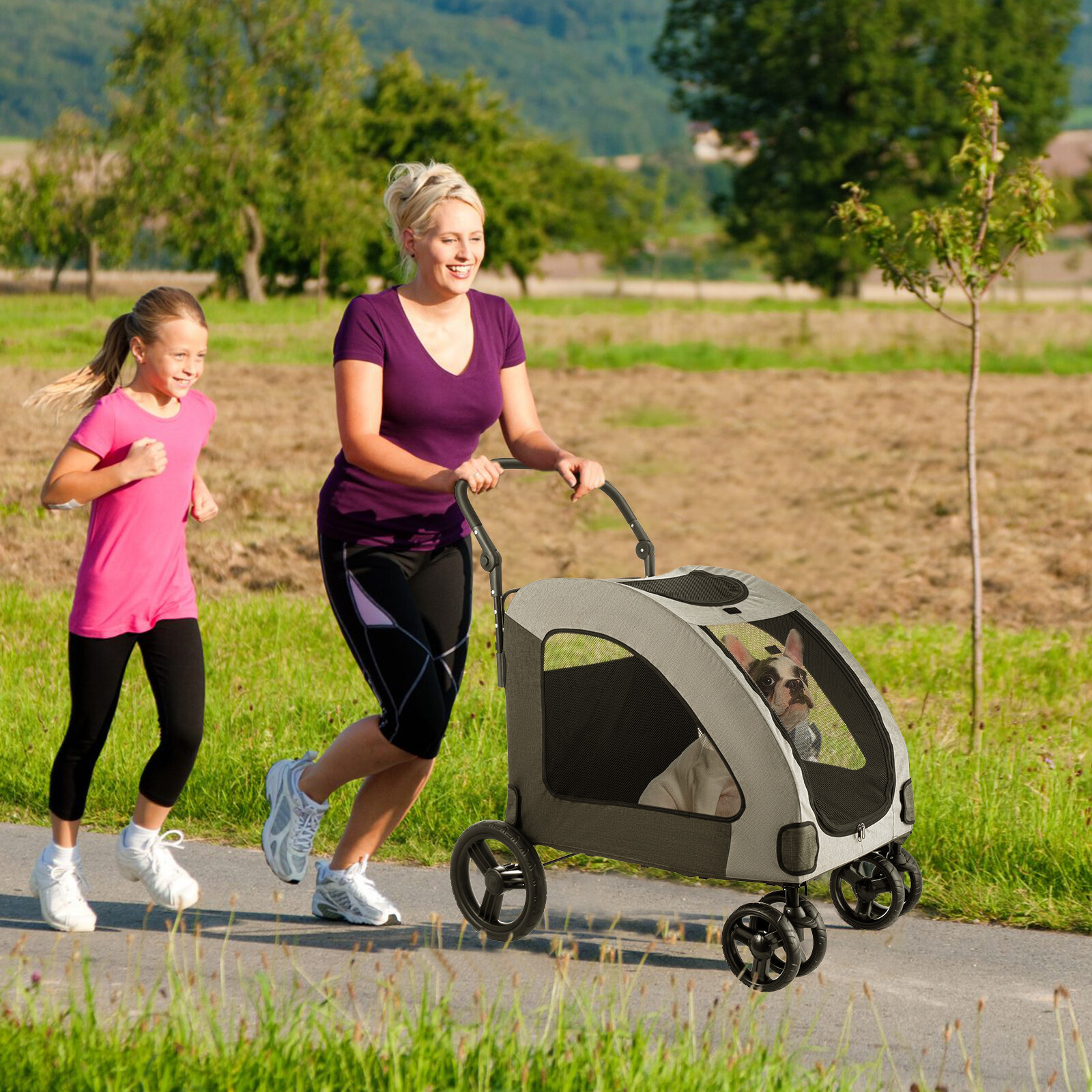 Pet Stroller Up to 150lbs for Medium/Large Dogs and Cats 4-Wheel Travel Carriage