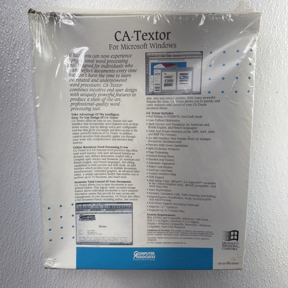 Vintage CA-Textor Professional Word Processing DEMO VERSION Computer Associates
