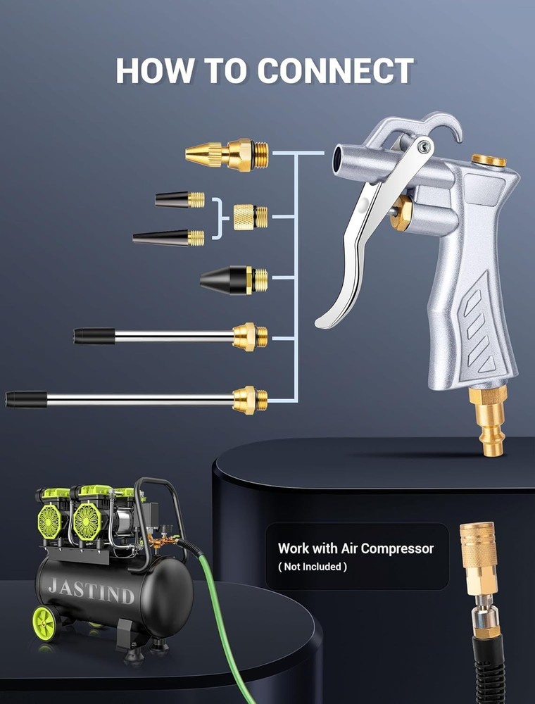 Durable Pneumatic Cleaning Tool with Adjustable Air Flow and Multiple Extensions