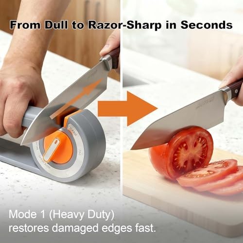 6-in-1 Knife Sharpener for Kitchen - Easy Dial Selects Mode for Chef‘s,