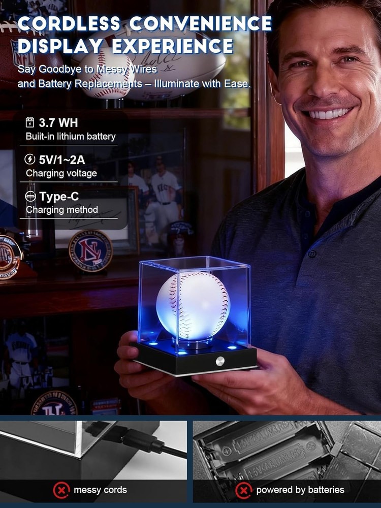 Baseball Display Case Clear Acrylic Cube with LED