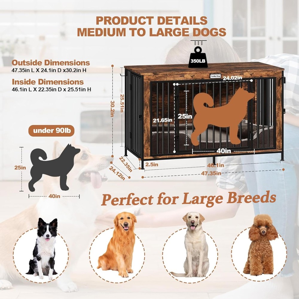 XL 48 Inch Rustic Wooden Dog Crate Furniture TV Stand Entertainment Center