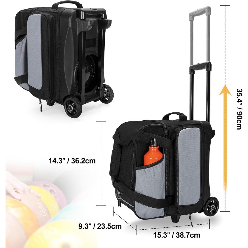 Single Ball Roller Bowling Bag with Wheels and Retractable Handle Extends
