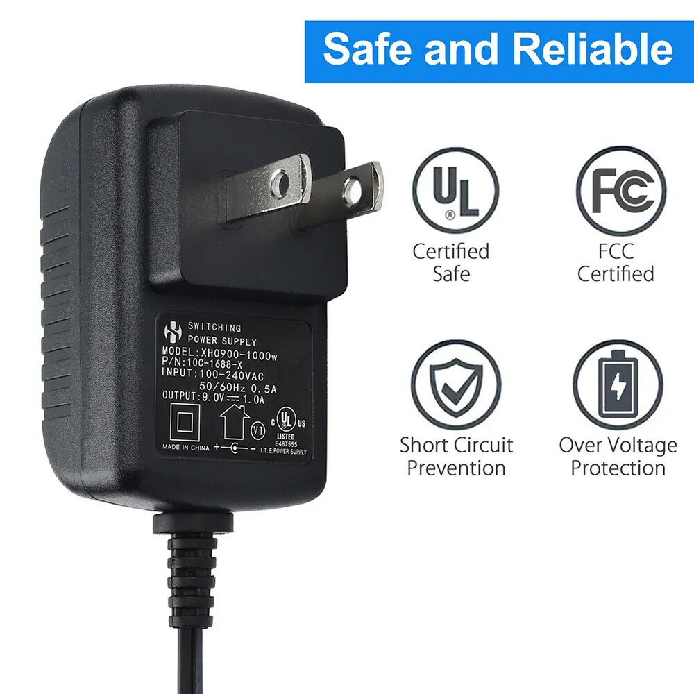 9V DC 1A Guitar Power Adapter + 5 Way Right-Angle Plug Daisy Chain Power Cable