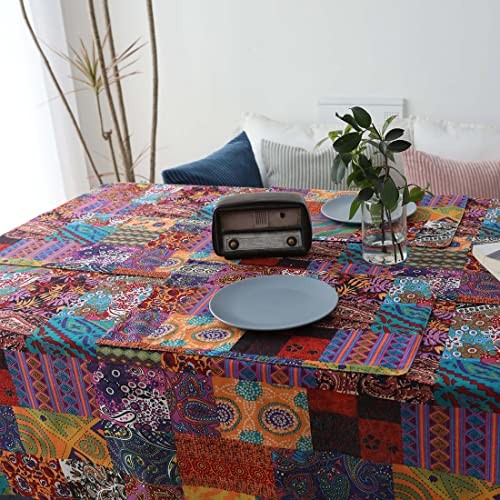 Cotton Linen Patchwork Colorful Table Cloth Rectangle 70" x 55" (Rectangular)