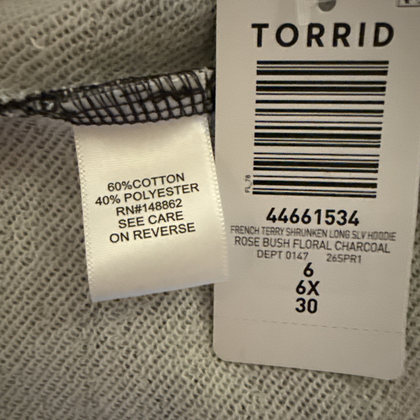 TORRID SWEATSHIRT HOODIE FRENCH TERRY LONG SLEEVE TOP 6 6X 6XL 30