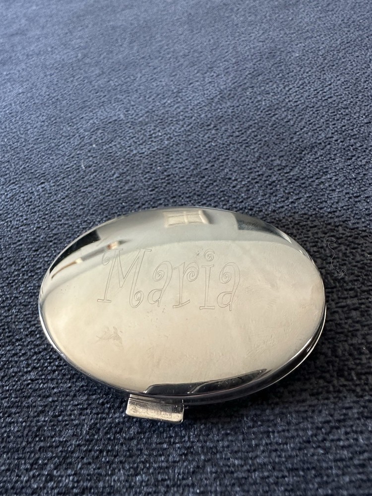 Maria Monogram Small Compact With Mirror Silver Plate.
