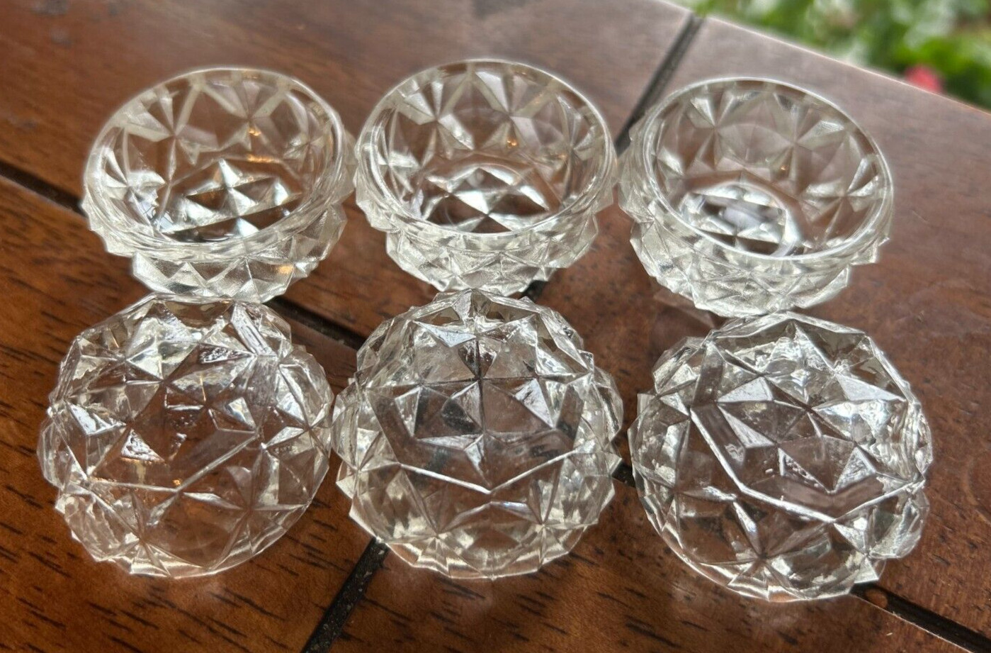 Antique Set of 6 Salt Cellars Dips Open Salt Dip Diamond Star Pattern 1.5"