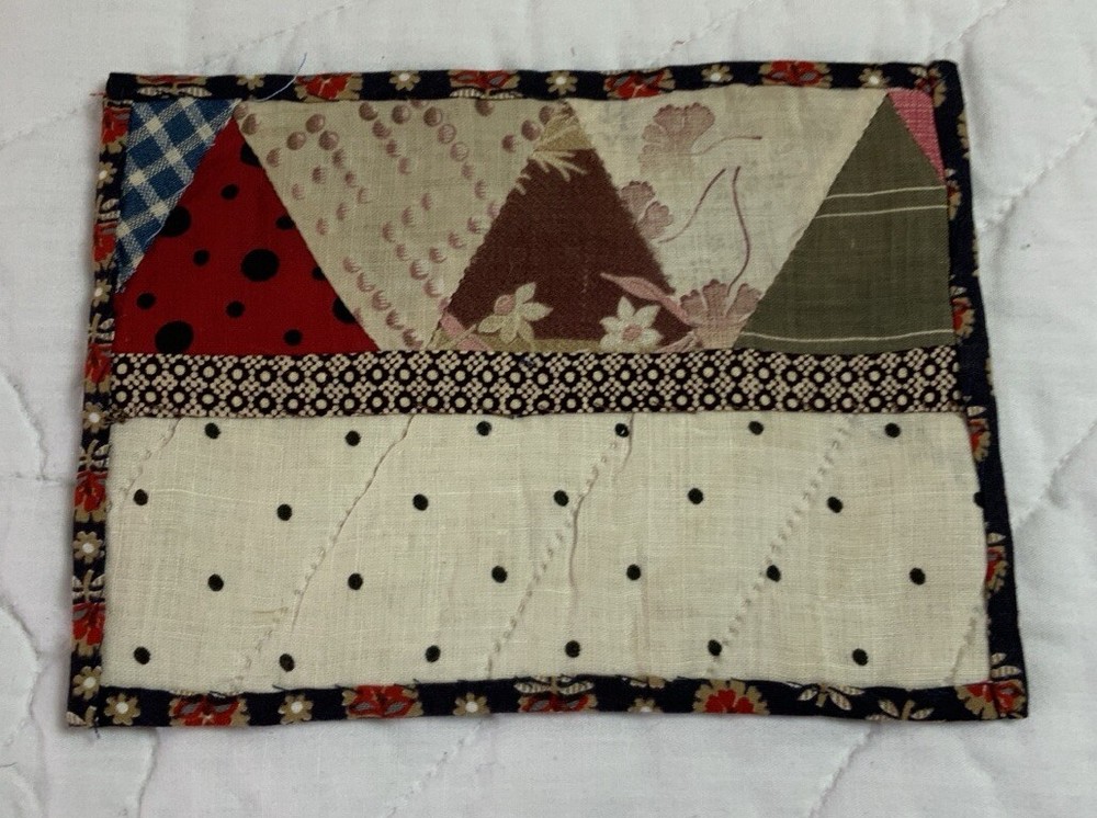 Vintage Patchwork Quilt Table Topper, Rectangle, Triangles, Polka Dots