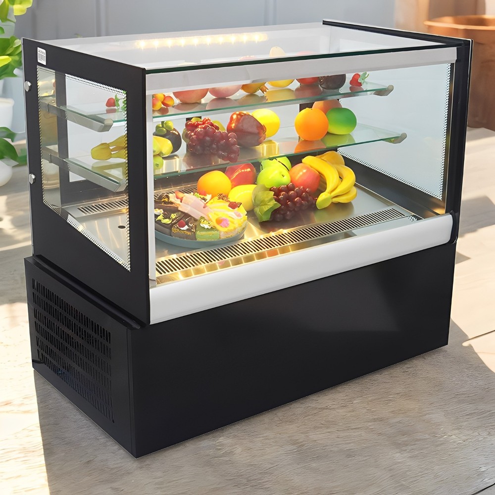 220V Desktop Right-angle Refrigerated Cake Display Cabinet w/Demisting 3 Layer