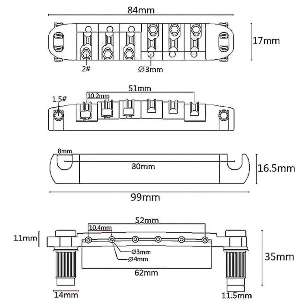Black Roller Saddle TOM Bridge with Stop Tail SMALL POST