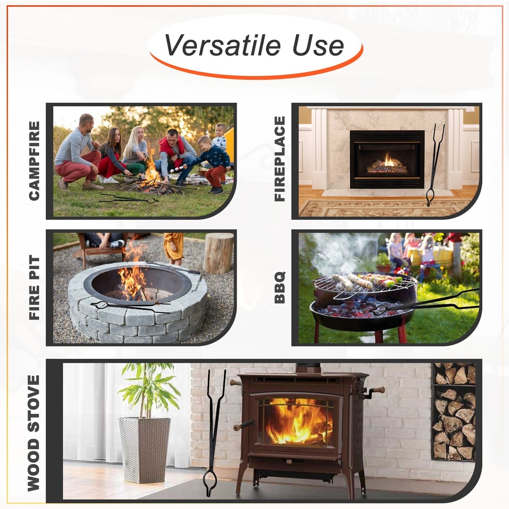 FEBTECH 30-Inch Campfire Tongs, Log Grabber Firewood Claw Tongs