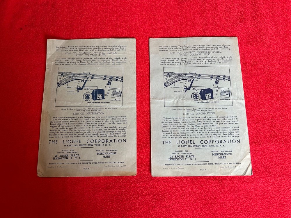 C7 LIONEL POSTWAR TYPE “R” TRAINmaster TRANSFORMER OPERATING INSTRUCTIONS 1946