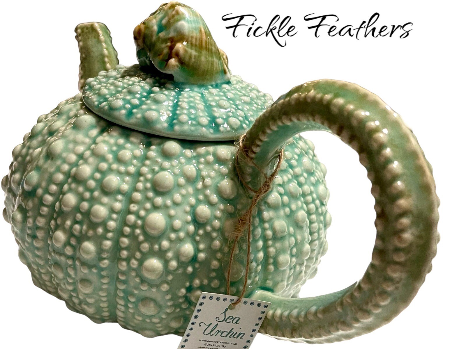 Sea Urchin Blue Sky Ceramic, Turquoise Teapot, 10.5" x 6" x 5" NEW Beach Chic