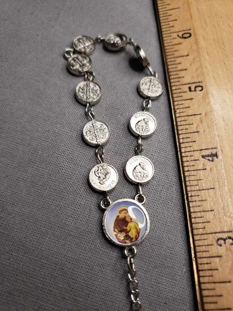 Vintage Rosary St Anthony & St Benedict Beads Christian A24