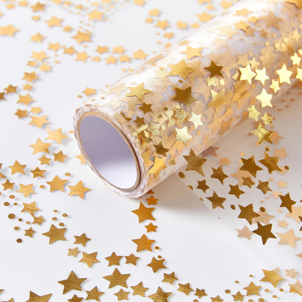 Gold Table Runner Easter Table Decorations, 16 Ft Golden Star Sheer Chiffon T...