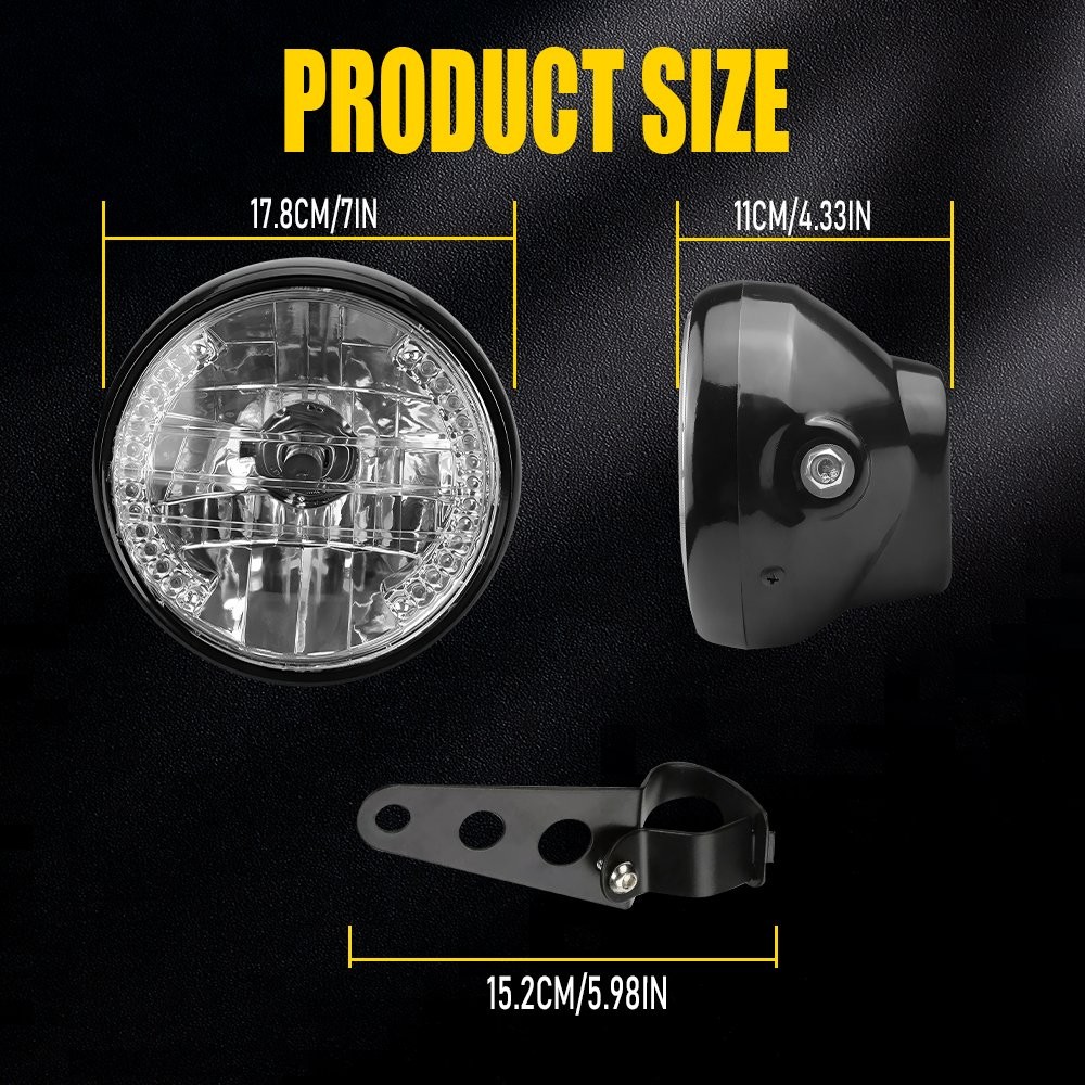 7 inch LED Motorcycle Headlight Round With Mounting Bracket Universal Black EOU