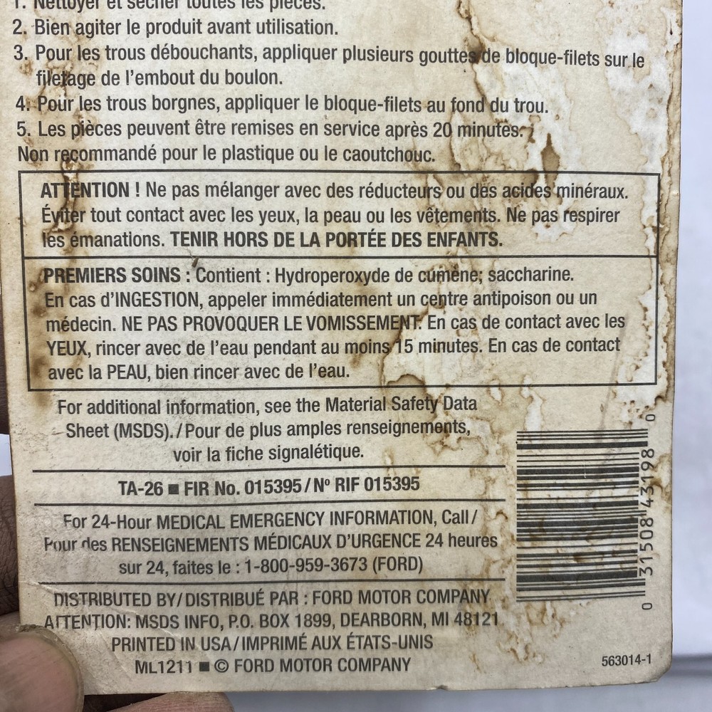 MOTORCRAFT THREADLOCK 262 - HIGH STRENGTH RED-0.2 OZ TA26 ⭐