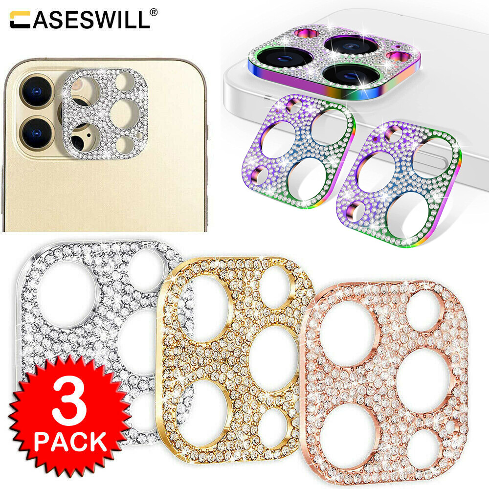 For iPhone 15 14 Plus 13 12 Pro Max Bling Diamond Camera Lens Screen Protector