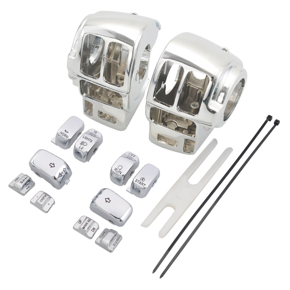 Chrome Switch Housing Covers with 10pcs Button Caps for Harley Touring 1996-2013
