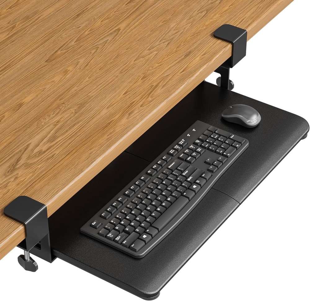 Compact Under Desk Keyboard Tray - C-Clamp Installation, Smooth Gliding Movement