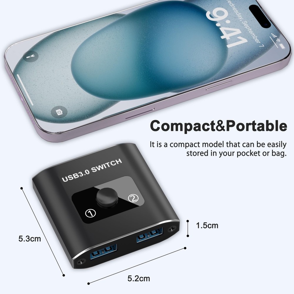 USB 3.0 Switch, Bi-Directional 2 Computers Share USB Devices for Printers, Mice