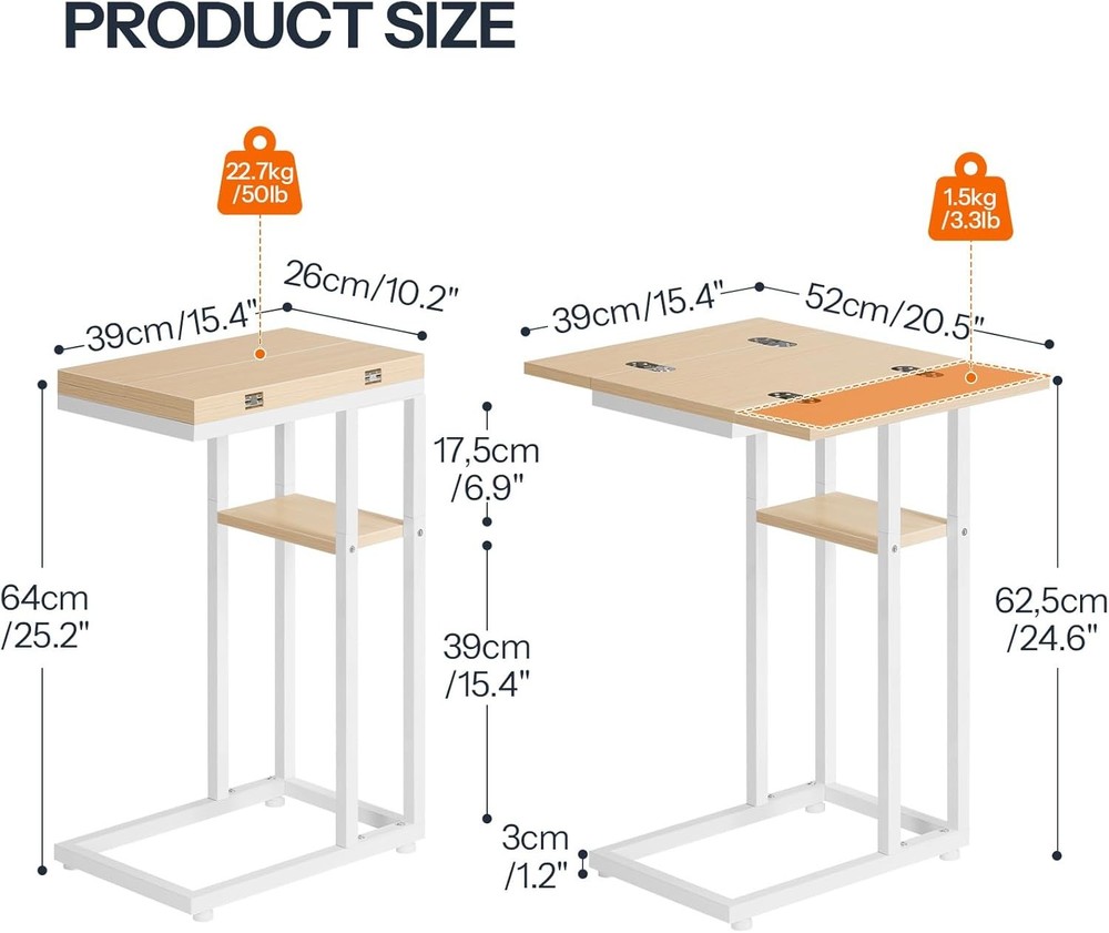 Foldable End Table C Shaped Side Table W/ Storage Shelf Small Snack Table